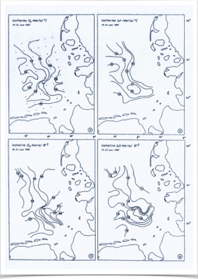 Oceanographic parameters associated with larval transport and fish recruitment - studies of isotherms and isohalines.
